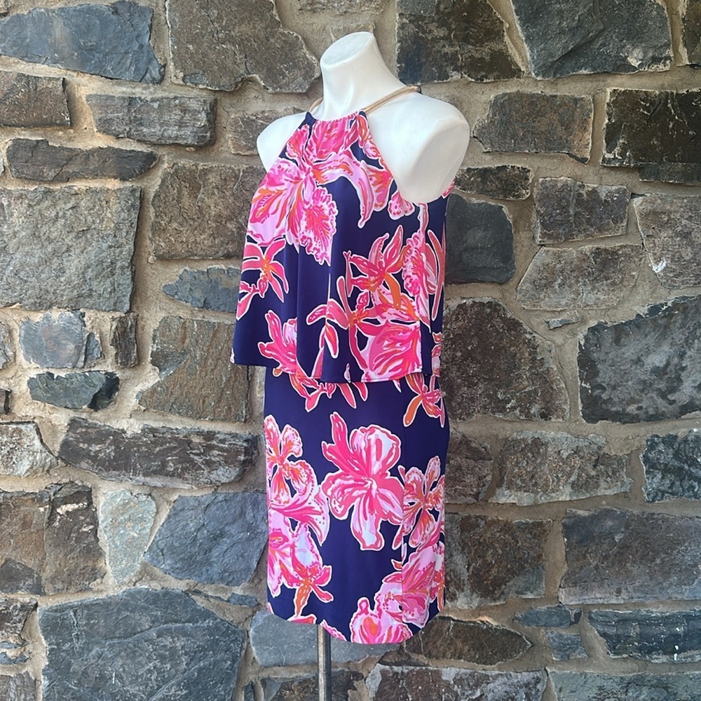 Lilly Pulitzer 'Lucia' Dress in Bright Navy Via Sunny Engineered Floral Size XS - Picture 8 of 9